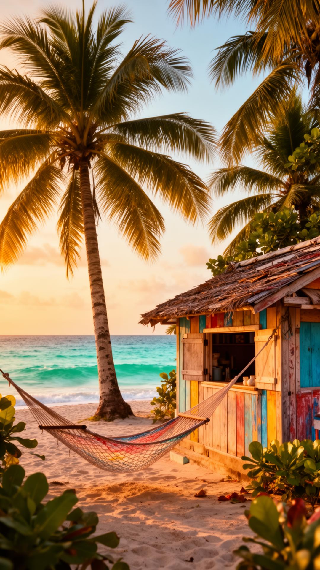 Karibische Strandhütte unter Palmen